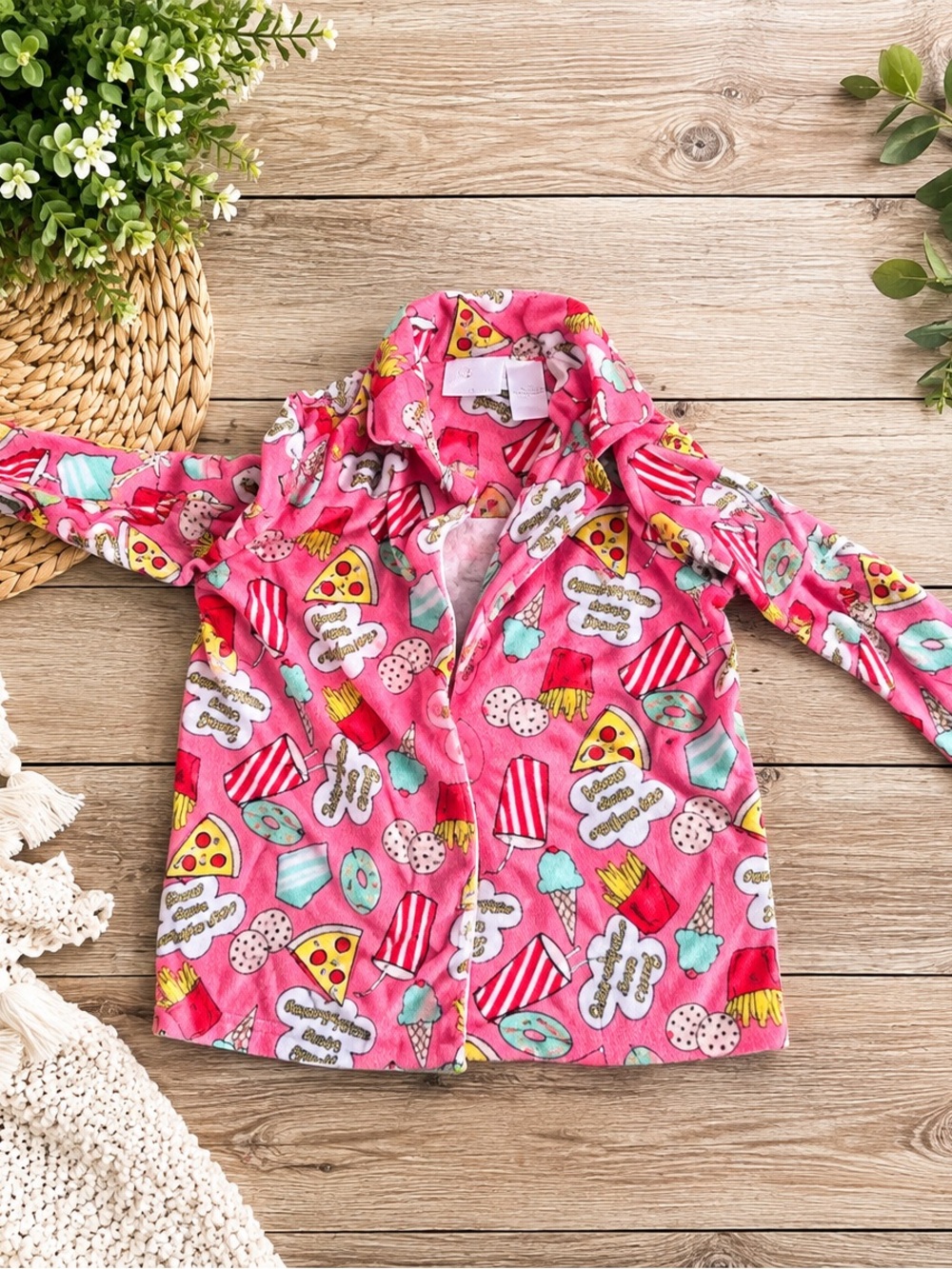 Girls' Pink Snack-Print Fleece Pajama Top